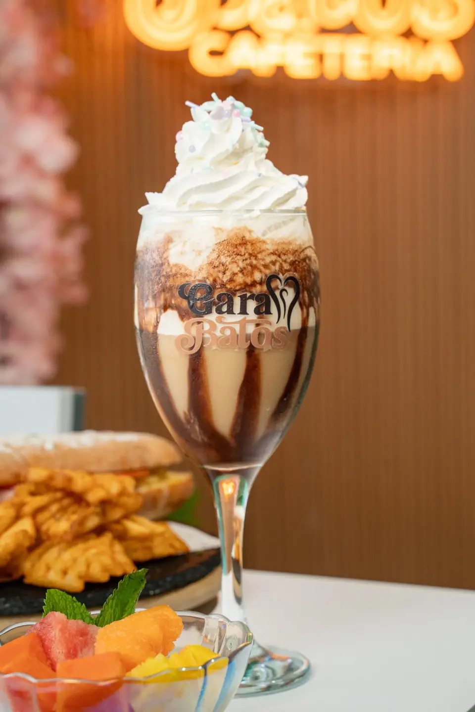 Frappé with whipped cream and chocolate syrup