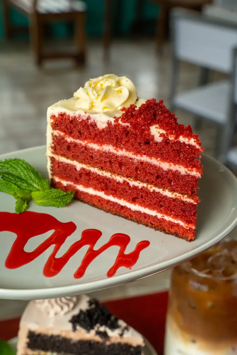Slice of red velvet cake